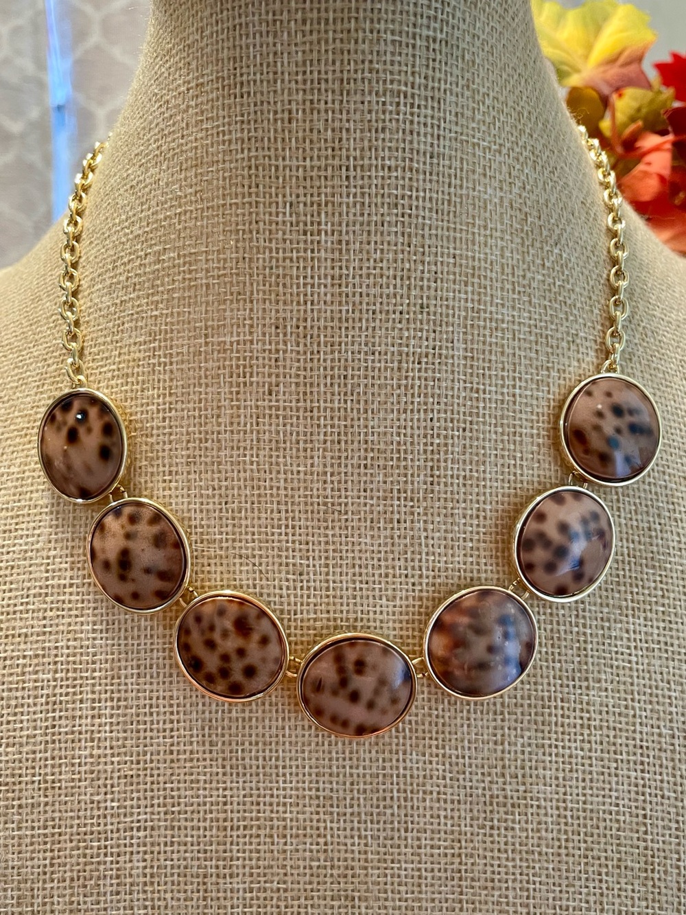 Talbots Leopard Pattern Round Station Statement Necklace NWOT
